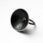 Oxidized Sterling Silver Ring. 18kt Gold. Black...