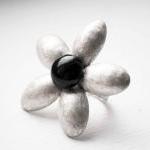 Texturized Sterling Silver Ring. Black Onyx. White..