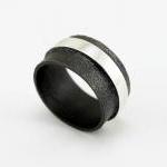 Oxidized - Texturized Sterling Silver Band Ring -..