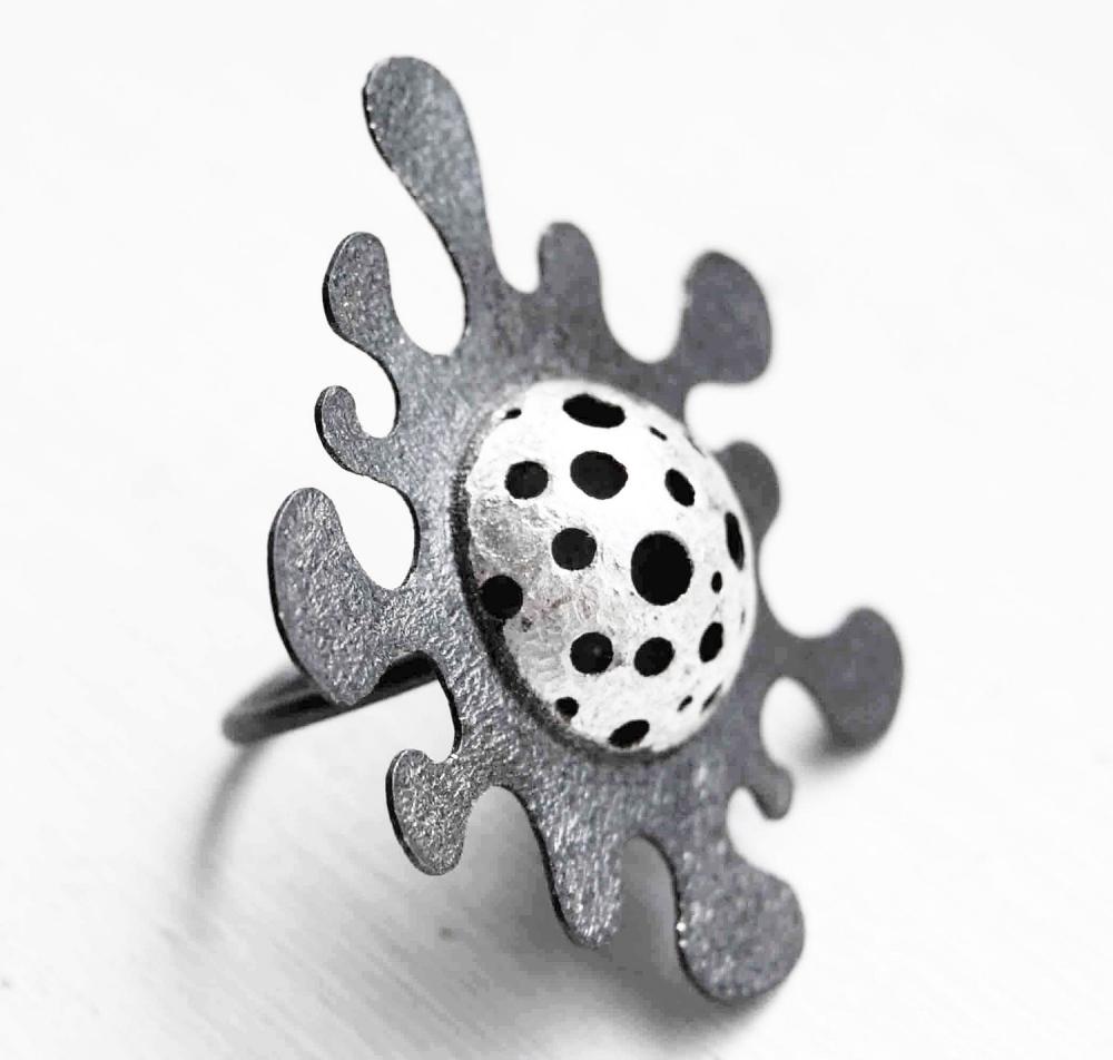 Oxidized - Texturized Sterling Silver Ring. Black And White. Criaturas Marinas Ring. Handmade By Maria Goti Joyas