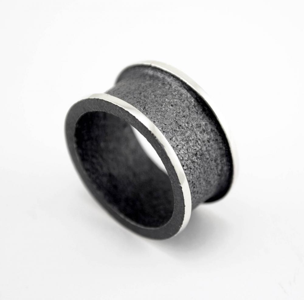 Oxidized - Texturized Sterling Silver Band Ring - Wedding Band. Black And White. Orbita Iii Ring. Unisex. Handmade By Maria Goti Joyas.