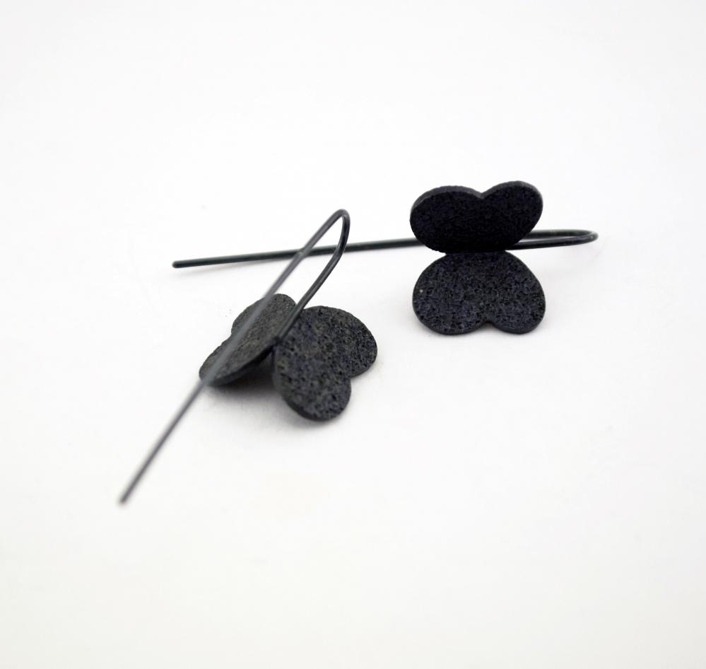 Cute Oxidized-texturized Sterling Silver Earrings. Roll Printed Texture. Black. Dangle. Variaciones 8 Earrings. Handmade By Maria Goti Joyas