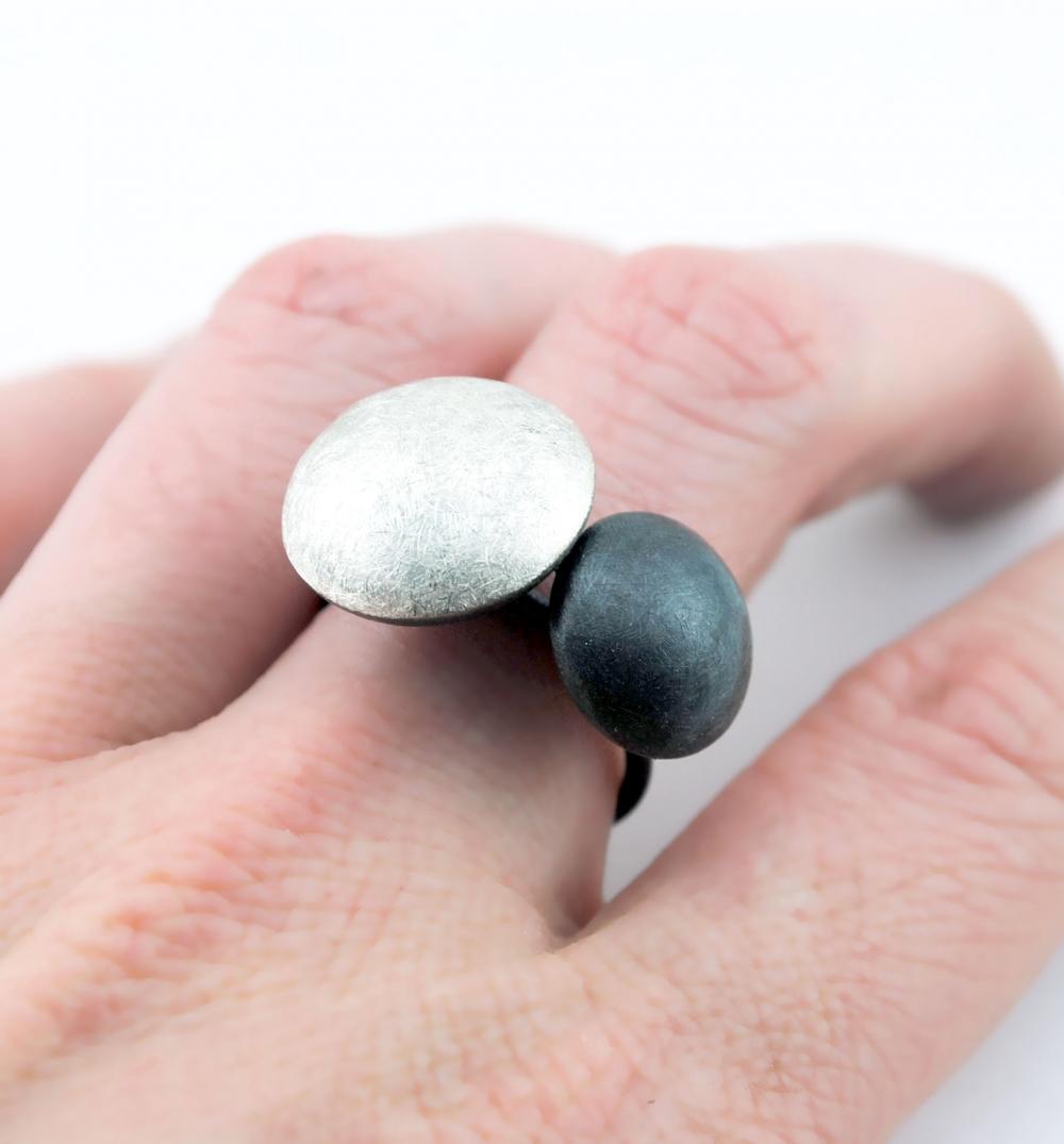 Oxidized - Texturized Sterling Silver Ring. Black And White. Dots Ii Ring. Handmade By Maria Goti Joyas