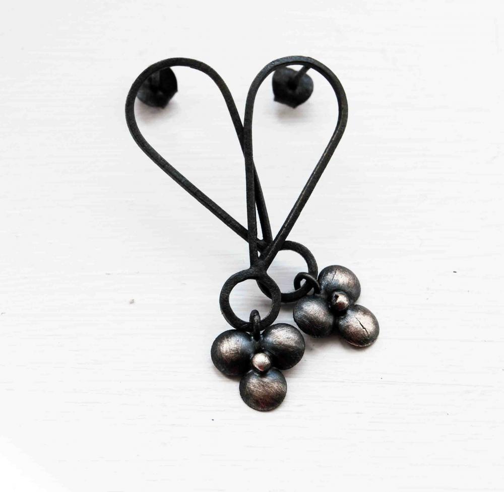 Oxidized Sterling Silver Earrings. Black. Post. Metal Naïf 3 Earrings. Handmade By Maria Goti Joyas.