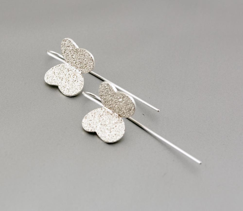 Cute Texturized Sterling Silver Earrings. Roll Printed Texture. White. Dangle. Variaciones 8 Earrings. Handmade By Maria Goti Joyas